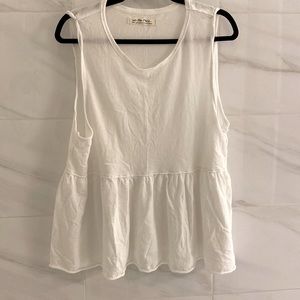 Free People Women's Ivory White Anytime Tank Peplum Hem, Size L